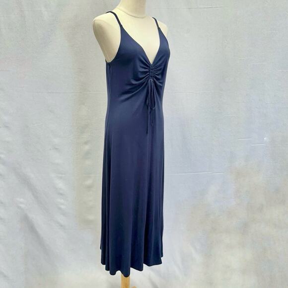 Lou & Grey Signaturesoft navy stretch jersey knit midi dress size medium - Picture 7 of 14
